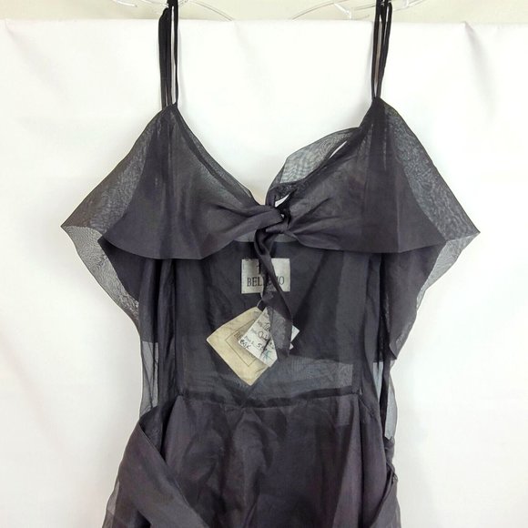 NWT Tiar Bellomo M Black Cinderella Dress Wedding Silk Chiffon Wednesday Addams - Picture 4 of 10